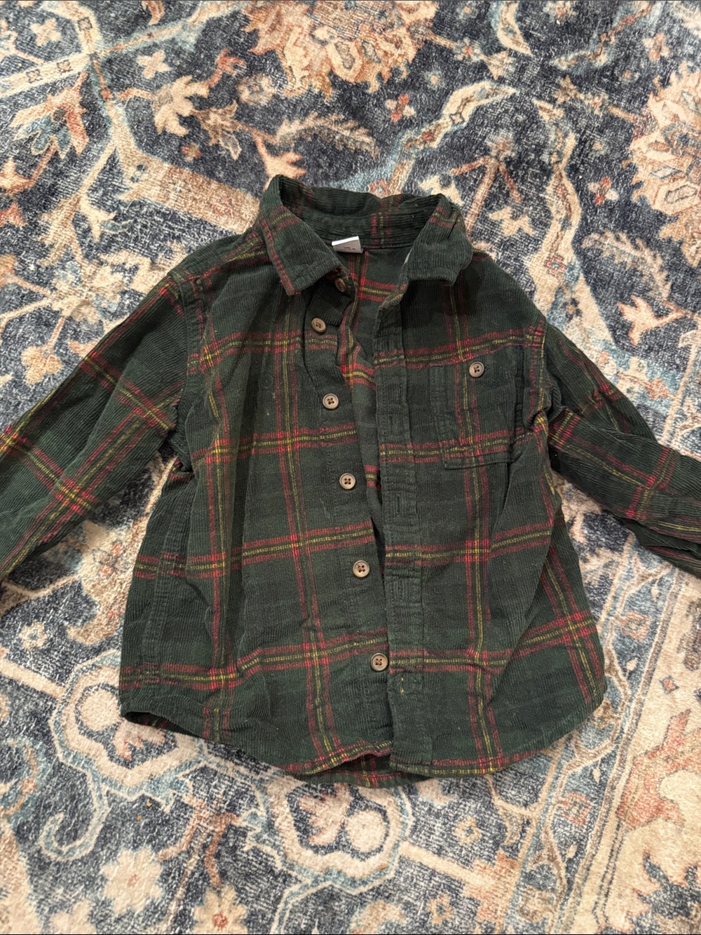 Old Navy Dark Green Plaid Button-Down Shirt with Red Stripes